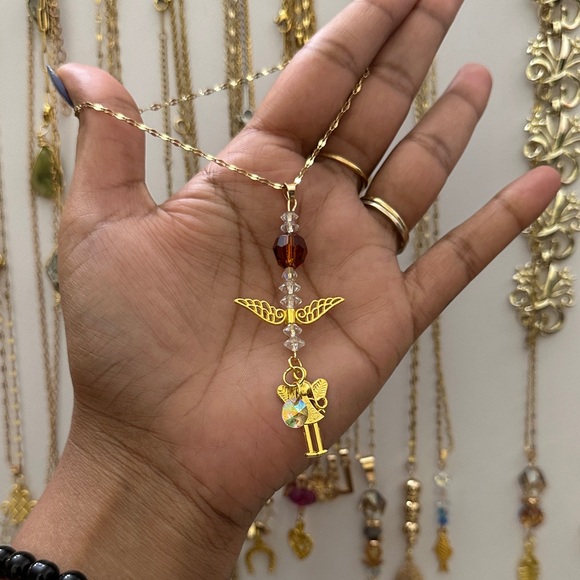 Gold Angel Wing Pendant Necklace - Picture 1 of 6